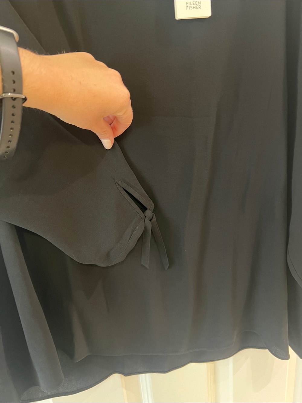 Eileen fisher silk georgette crepe Black Blouse with Tie-Sleeves - Picture 2 of 5